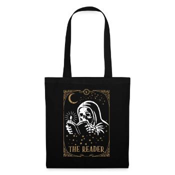 Skeleton Book Reader Tarot Card Occult Club Gothic - Stoffbeutel - Schwarz - Vorne