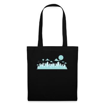 blaue Skyline mit Flugzeugen und Ballon Stadt - Stoffbeutel - Schwarz - Vorne