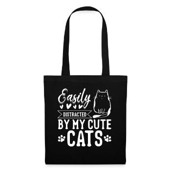 Cat Lover Cute Cats I Easily Distracted By My Cute - Stoffbeutel - Schwarz - Vorne