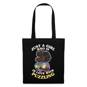Süßes schwarzes Mädchen Afro Puzzle Herz - Stoffbeutel - Schwarz - Vorne