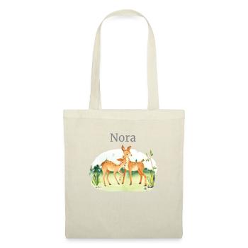 Waldtier Reh Blumen Name Nora - Stoffbeutel - Natur - Vorne