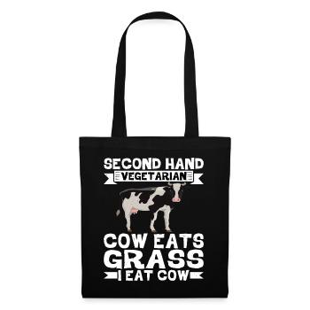 Second Hand Vegetarian, Cow Eats Grass, I Eat Cow2 - Tote Bag - black - Front