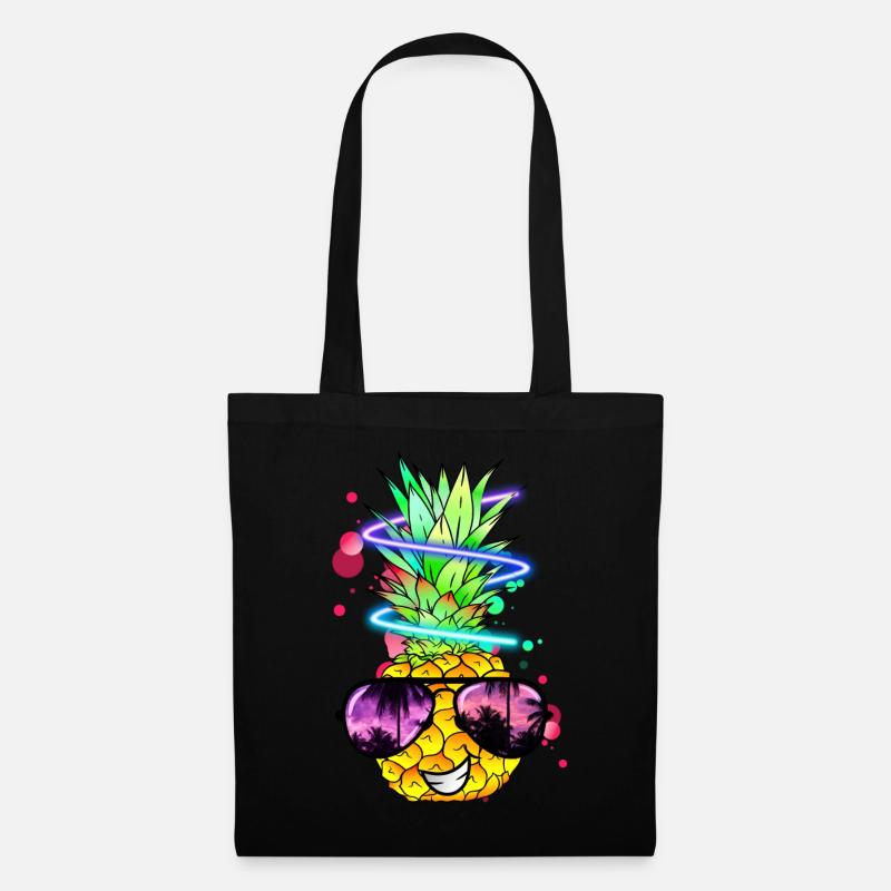 coole Ananas mit Neon Spirale - Stoffbeutel - Schwarz