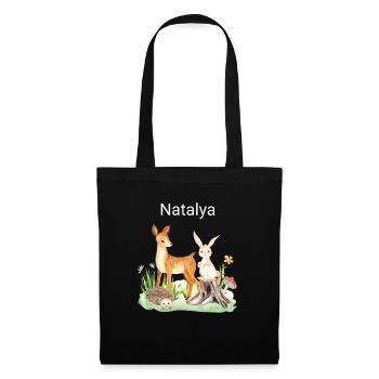 Animal deer rabbit hedgehog Natalya - Stoffbeutel - Schwarz - Vorne