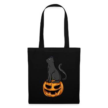 Citrouille chat d’Halloween - Sac en tissu - noir - Devant
