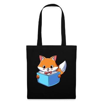 Fuchs liest Buch - Stoffbeutel - Schwarz - Vorne