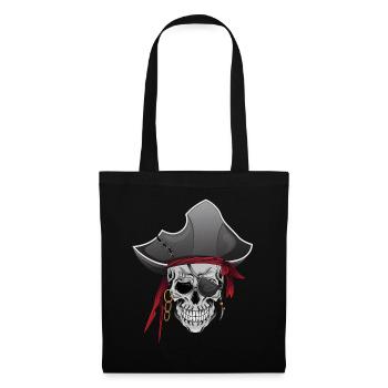 Totenkopf Pirat Piraten Piratenflagge Totenschädel - Stoffbeutel - Schwarz - Vorne