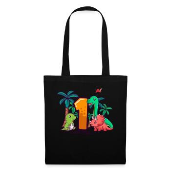 1st Birthday T-rex Triceratops Dinosaur 1 Year - Tote Bag - black - Front