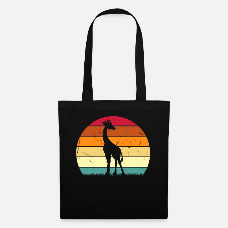 Giraffe Sunset Giraffe Lover Retro Giraffe - Stoffbeutel - Schwarz