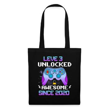 Level 3 Freigeschaltet Awesome seit 2020 Funny Gamer - Stoffbeutel - Schwarz - Vorne