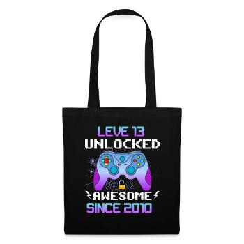 Level 13 Freigeschaltet Awesome seit 2010 Funny Gamer - Stoffbeutel - Schwarz - Vorne