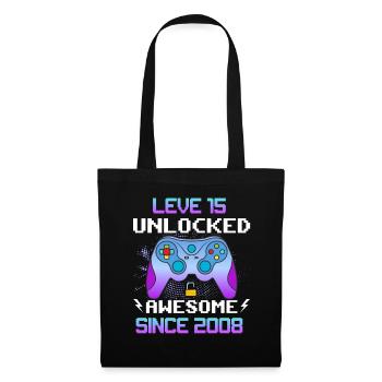 Level 15 Unlocked Awesome Since 2008 Funny Gamer - Tote Bag - black - Front