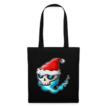 Crâne avec flamme bleue et chapeau de Père Noël - Sac en tissu - noir - Devant