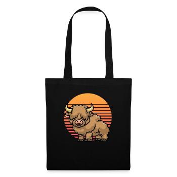 Retro Sonnenuntergang Schottisches Hochland Kuh Lover Country - Stoffbeutel - Schwarz - Vorne