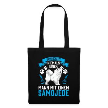 Unterschätze nie einen Mann mit Samojede - Stoffbeutel - Schwarz - Vorne