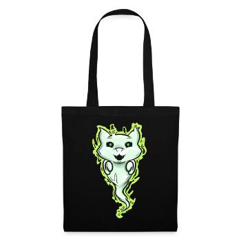 Ghost Cat Spirit Green Eyes Halloween - Stoffbeutel - Schwarz - Vorne