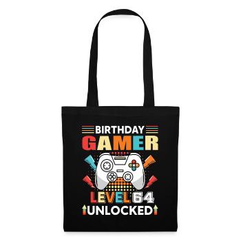Birthday Gamer Level 64 Unlocked 64 Birthday - Tote Bag - black - Front