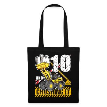 Ich bin 10 & zerquetsche es 10. Geburtstag Jungen Bagger - Stoffbeutel - Schwarz - Vorne