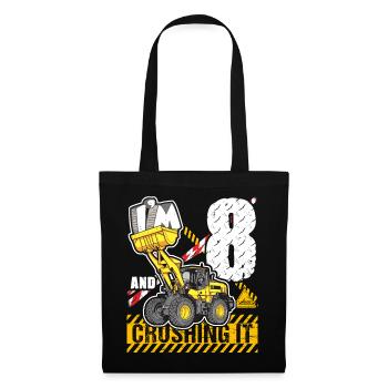 Ich bin 8 & Crushing It 8th Birthday Boys Excavator - Stoffbeutel - Schwarz - Vorne