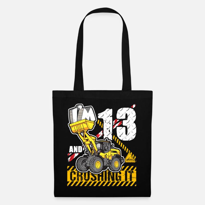 Ich bin 13 & zerquetscht es 13. Geburtstag Jungen Bagger - Stoffbeutel - Schwarz