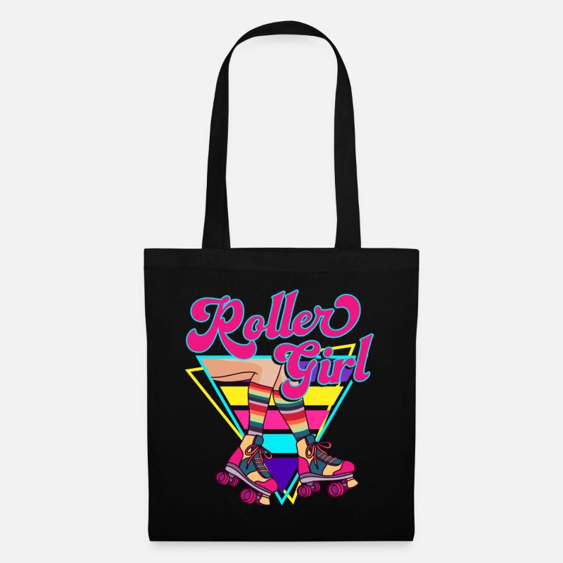 Roller Girl Retro 70er 80er Skater Rollschuhe - Stoffbeutel - Schwarz