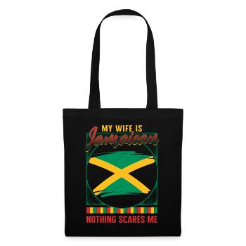 Jamaica Shirt, My Wife Is Jamaican Flag Funny Tee - Tote Bag - black - Front