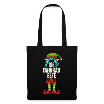 Fahrrad Elfe Partnerlook Weihnachten - Stoffbeutel - Schwarz - Vorne
