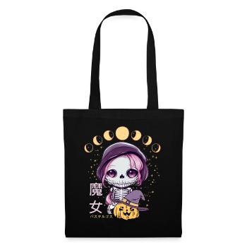 Kawaii Skelett Pastell Goth Chibi Anime Moon Phase - Stoffbeutel - Schwarz - Vorne