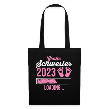 Schwester 2023 Schwanger Werdende Schwester - Stoffbeutel - Schwarz - Vorne