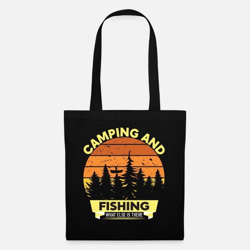 Camping und Fischen - Stoffbeutel - Schwarz