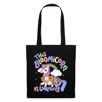 Bloomicorn Is Turning 7 Einhorn 7. Geburtstag - Stoffbeutel - Schwarz - Vorne