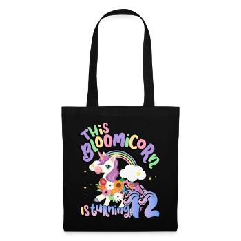 Bloomicorn Is Turning 12 Einhorn 12. Geburtstag - Stoffbeutel - Schwarz - Vorne