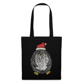 Pinguin Weihnachtsoutfit Nikolausmütze Ugly Xmas - Stoffbeutel - Schwarz - Vorne