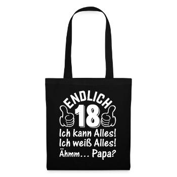 Endlich 18 Ich Kann Alles - 18 Jahre Volljährig 18 - Stoffbeutel - Schwarz - Vorne