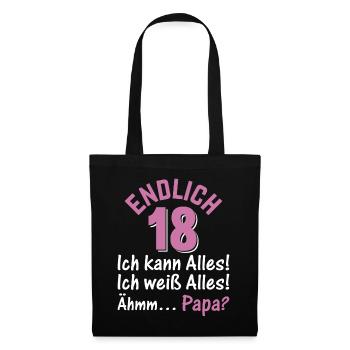 18 Jahre 18. Geburtstag I Endlich 18 Ich Kann Alle - Stoffbeutel - Schwarz - Vorne