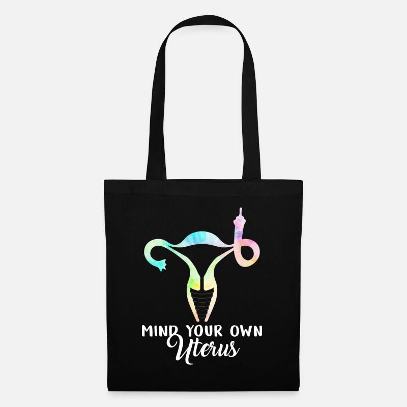 Achten Sie auf Ihre eigene Gebärmutter, Mittelfinger Gebärmutter TShirt - Stoffbeutel - Schwarz