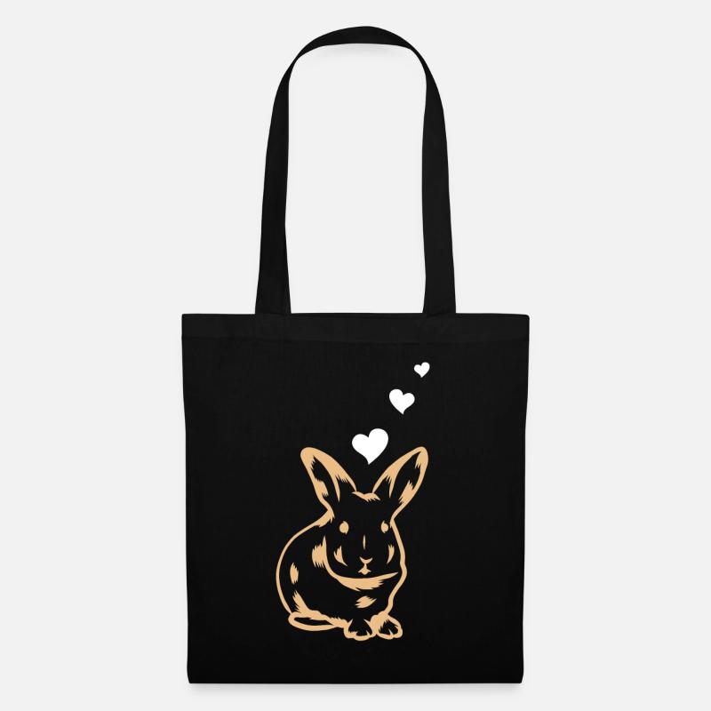 Rabbit Heart Cute Rabbit Hearts - Easter Rabbit - Stoffbeutel - Schwarz