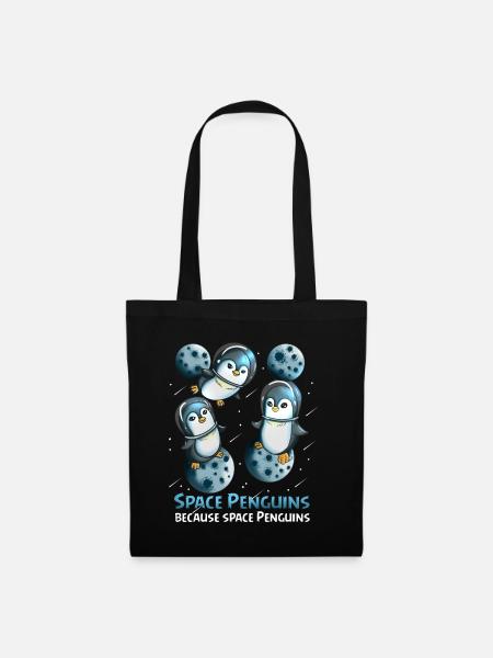 Weltraum Pinguin Astronauten Fan Geschenk Weltall - Stoffbeutel - Schwarz