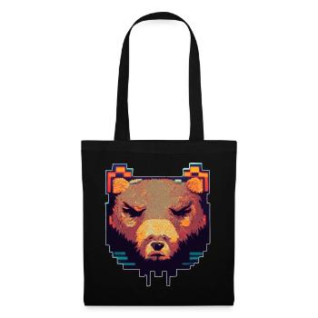 Bear Head Pixel Art 8 -Bit -Retro -Videospiel - Stoffbeutel - Schwarz - Vorne