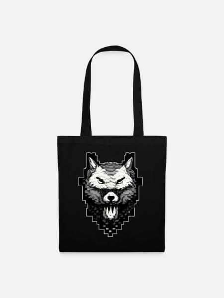 Wolf Head Pixel Art 8 -Bit -Retro -Videospiel - Stoffbeutel - Schwarz