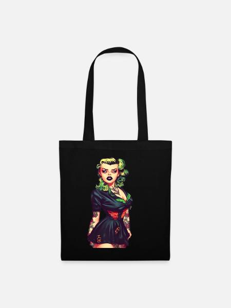 Horror Rockabilly Pin up Girl 50er Psychobilly Vam - Stoffbeutel - Schwarz