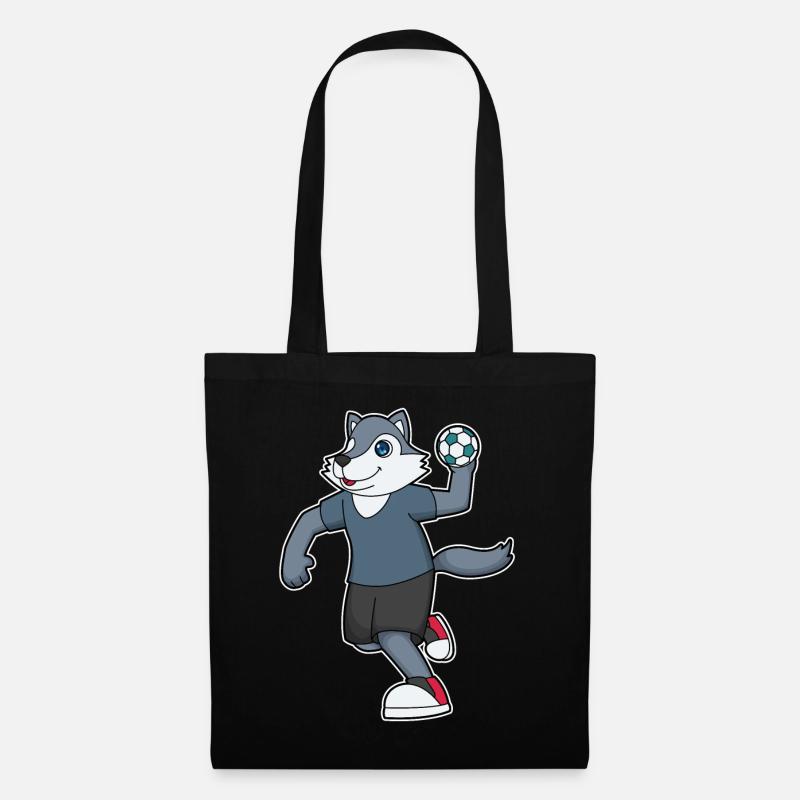 Wolf Handballspieler Handball - Stoffbeutel - Schwarz