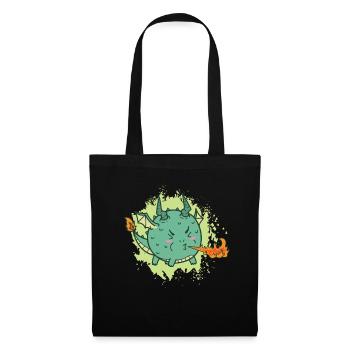 fat kawaii dragon spits fire - Tote Bag - black - Front