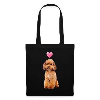 Caniche Chien Rose Coeur Mignon Chien Motif - Sac en tissu - noir - Devant