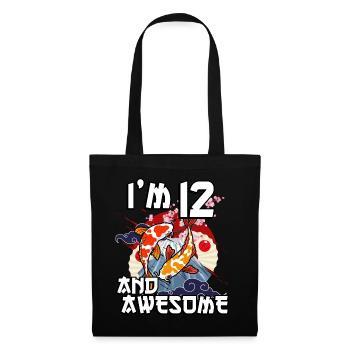 Ich Bin 12 Und Awesome Japanischer Karpfen Koi - Stoffbeutel - Schwarz - Vorne