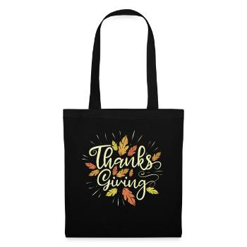 Handwritten Logo Brown Leaves Thanksgiving - Tote Bag - black - Front