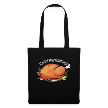 Roasted Turkey On Plate Happy Thanksgiving - Stoffbeutel - Schwarz - Vorne
