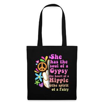 Hippie Peace Groovy Flowerpower Boho Woodstock - Sac en tissu - noir - Devant