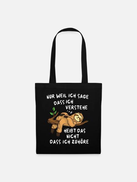 Faultier Tshirt Damen Herren Faul Müde Bürohumor - Stoffbeutel - Schwarz