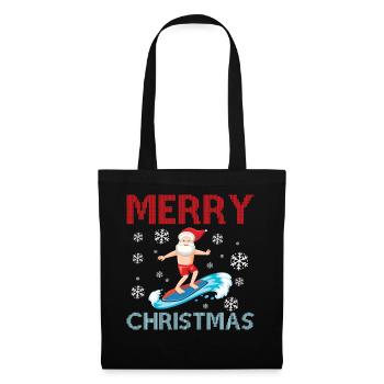 Frohe Weihnachten - Surfing Santa Claus - Stoffbeutel - Schwarz - Vorne
